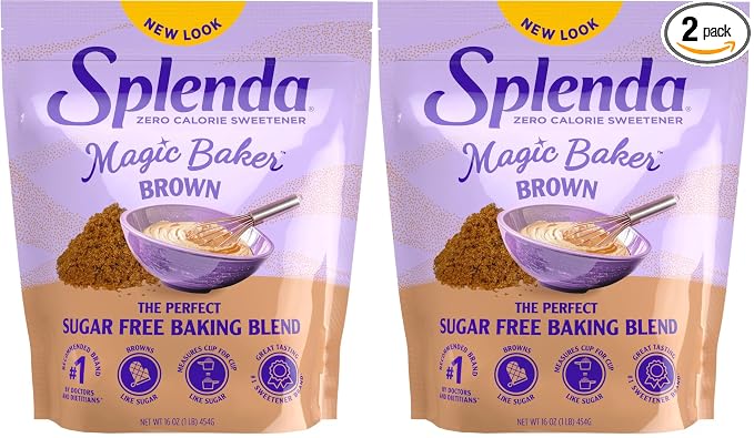 SPLENDA Magic Baker Brown Zero Calorie Plant Based Granulated Baking Blend with Stevia, Erythritol and Allulose – Zero Sugar, Keto Friendly, 1lb (16 oz) Pouch (Pack of 2)