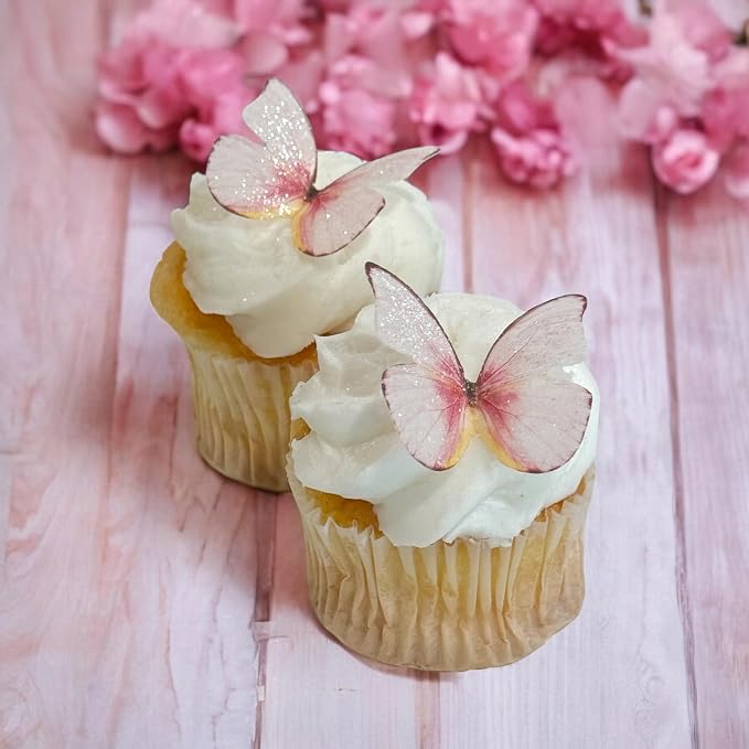 Edible Butterflies with Edible Glitter Kit - Wafer Paper Butterflies for Cakes - Cake Decorations - Cupcake Decorations - Cake Toppers (Soft Pastels)