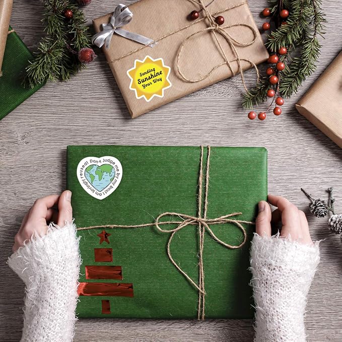 Muminglong 1.5 Inch Don't Judge Me My Box, Recycle Sticker, Thank You Sticker, Love Shaped Earth, Handmade Packaging Label, 500 PCS