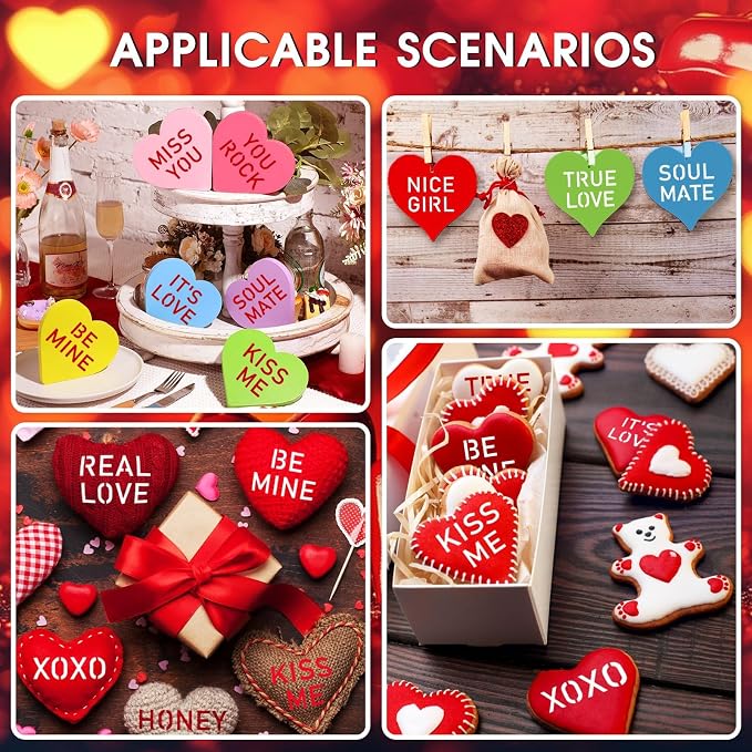 36 Pcs Valentine's Day Conversation Hearts Cookie Stencils for Baking | Plastic, Valentine's Day Party Baker Crafts, Coffee Baking Letter Happy Decoration, Heart Love Phrase Sign Template