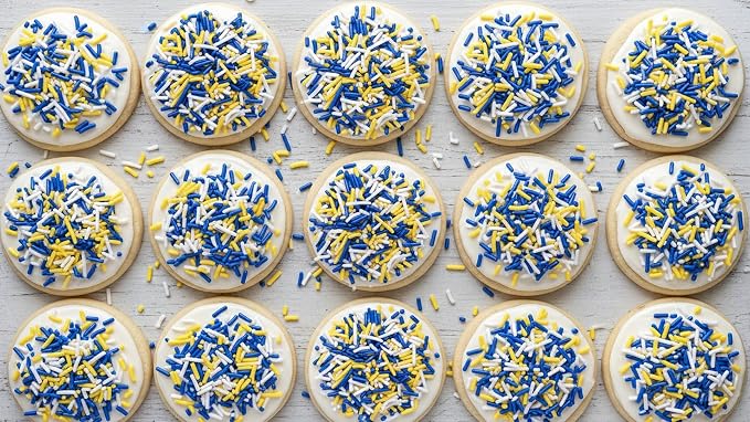 NCS Dark Blue, Yellow & White Jimmies Edible Sprinkles – Cupcake, Cake & Cookie Decorations, 7 oz