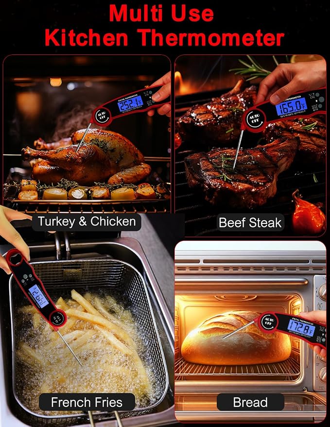 Meat Thermometer Digital, Instant Read Food Thermometer for Cooking Grill BBQ Fryer, Waterproof & Backlit Display Digital Meat Thermometer - Kitchen Gadgets, Turkey Thermometer