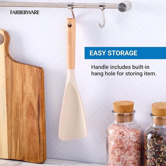 Farberware Multi Tool Scoop Spoonula with Beechwood Handle and Silicone Head, Heat-Resistant Kitchen Utensil for Serving, Stirring, and Turning - 11.5 Inches