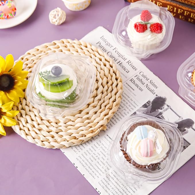NPLUX 120 Pack Individual Cupcake Containers Plastic Cupcake Boxes Cupcake Holders Stackable Deep Dome Cupcake Carrier