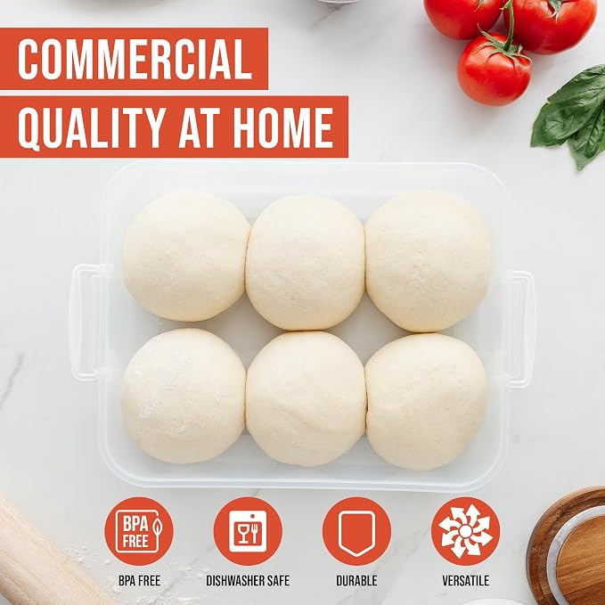 Chef Pomodoro Pizza Dough Proofing Box, 14 x 11-Inch, Preparation Container with Lid, Fits 4-6 Proofing Balls, Household Pizza and Bread Dough Tray With Convenient Carry Handle (Grey, 2-Pack)