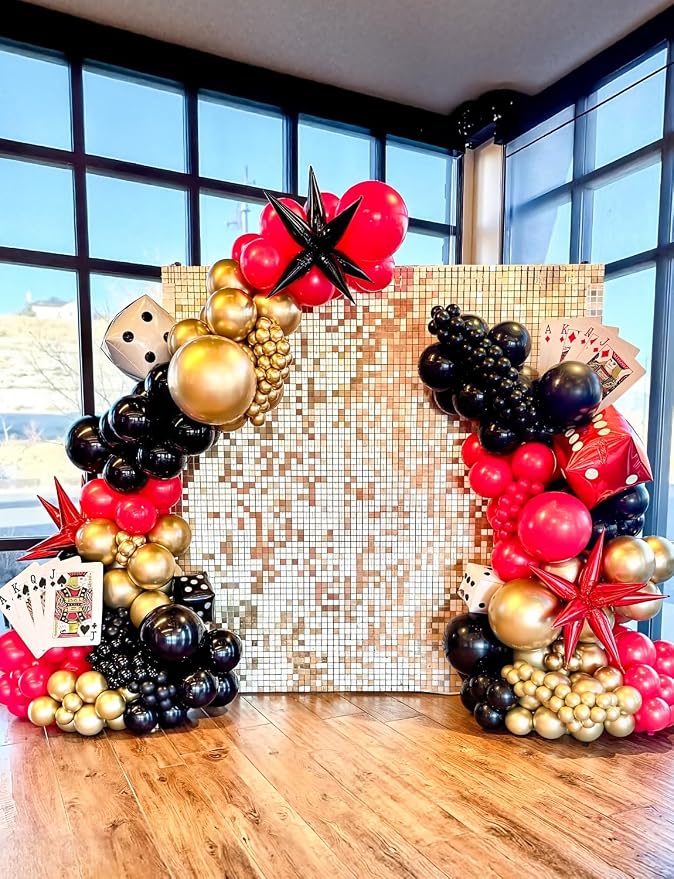Red Black and Gold Balloons Arch Garland Kit – 131Pcs Latex Balloons with Foil Star Balloons for Birthday Hollywood Casino Movie Night New Year Party Decor