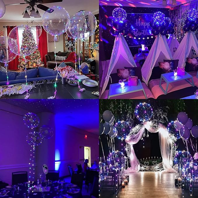 20 Pack Led Balloons Light Up with Colorful Led Lights | 24 Pcs with 20 Inch Transparent Balloons and 20 Led Lights | Perfect Supply for Glow Stick Party, Birthday Party, Wedding