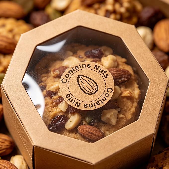 500 Pcs Contains Nuts Stickers 1 Inch Tree Nut Allergen Warning Kraft Labels Food Allergy Stickers for Bakery Restaurant Home Kitchen Food Packaging Cake Shop Cookie Bakery Businesses Kitchen
