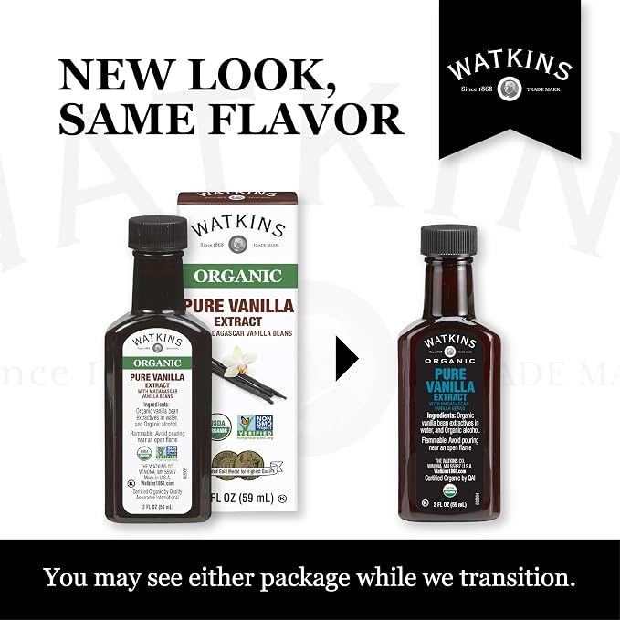 Watkins Organic Pure Vanilla Extract, with Madagascar Vanilla Beans, Non-GMO, Kosher, 2 oz. Bottle, 1-Pack