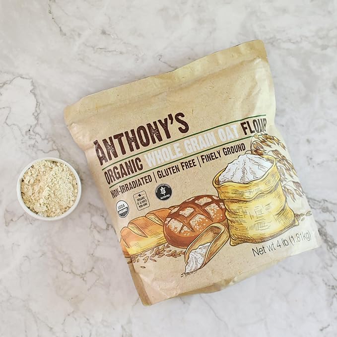 Anthony's Organic Whole Grain Oat Flour, 4 lb, Gluten Free, Non GMO, Non Irradiated, Finely Ground, Vegan (Pack of 2)