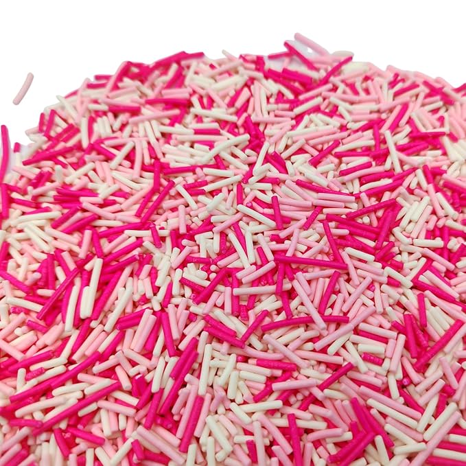 Jimmies Sprinkles, Edible Jimmy Sprinkles, White Pink Crunchy Jimmies Mix for Cake Decorating, Edible Cookie Cupcake Decorations for Valentines Baking and Holiday Party Treats