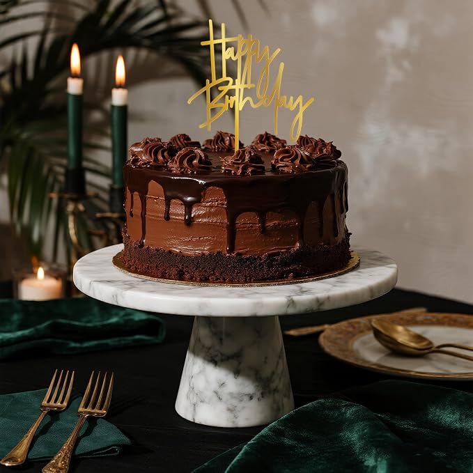 Happy Birthday Cake Topper – Gold Acrylic Birthday Cake Decoration, Modern Script Reusable Cake Pick for Adult Birthday Party, 7.2 Inch