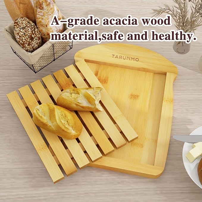 Bamboo Bread Board with Crumb Tray, 13 x 10 Inch Bread Cutting Board for Sourdough, Challah and Homemade Loaves, Natural Bamboo Bread Serving Tray