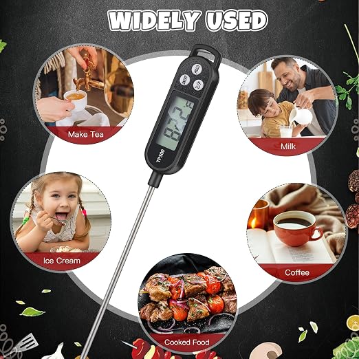 Copkim 12 Pcs Meat Food Thermometer Food with Probe Water Liquid Instant Read Digital Thermometer Kitchen Cooking Supplies for Cooking BBQ Milk Yogurt (Black)