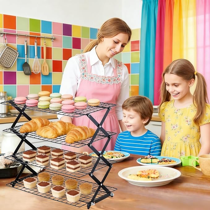 4-Tier Cooling Rack, Foldable Stackable Baking Rack | Collapsible wire rack with 4 tiers for cooling cookies, cakes, bread and pastries. Folds flat for easy storage