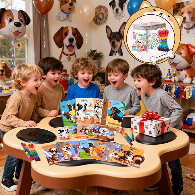 BenLouis 24 Dog Mini Coloring Books Kids with 24 Stacking Crayons Cute Puppy Party Favors Activity Books Bulk for Kids Pet Paw Goodie Bag Gift Stuffer Classroom Reward