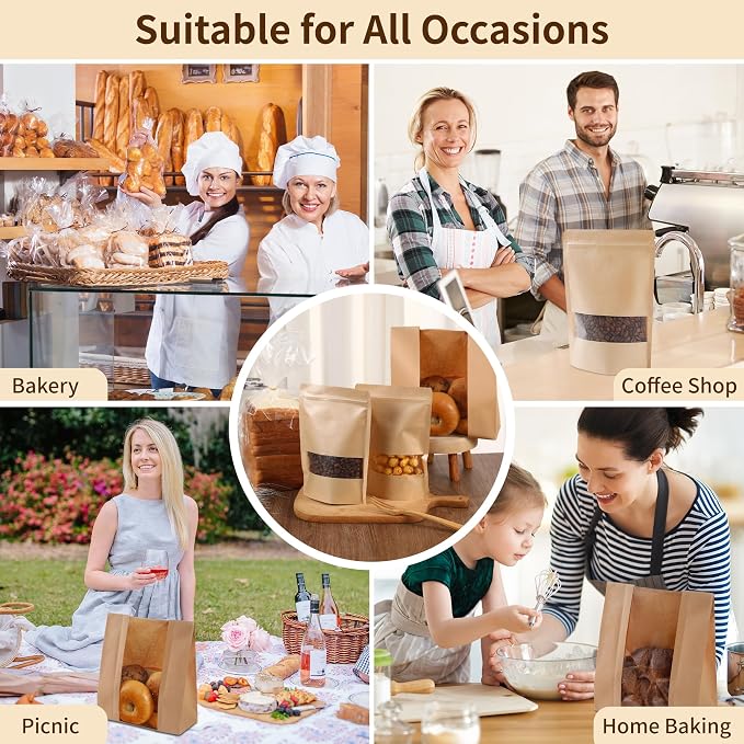 Bpole 3-in-1 Bread Loaf Bags for Homemade Bread - 50pcs Bakery Paper Plastic Bags for Homemade Sourdough Bread Storage,Snacks,Sandwich, Candies and Cookies,Preservation Freshness and Gift Giving