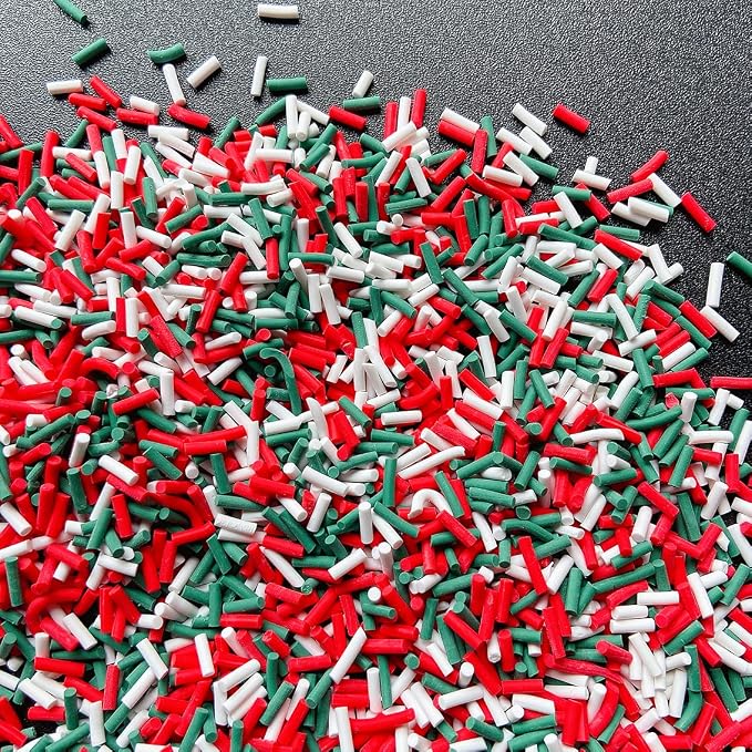 EHOPE 50g Fake Sprinkles Resin Sprinkles Fake Candy Sprinkles Clay Sprinkles Polymer Sprinkles Polymer Clay Slices for Nail Art DIY Crafts Cake Phone Case(White+Green+Red Sugar granules-26A)