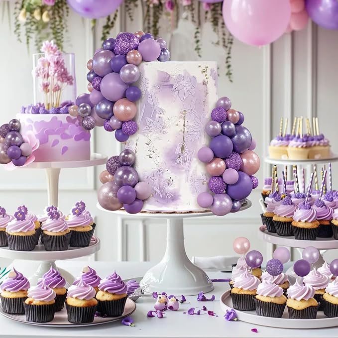 66 PCS Colorful Ball Cake Picks for Cake Decoration Purple Series with 6 Vibrant Colors Pearl Ball Shaped Cupcake Toppers for Birthday Party and Wedding Supplies