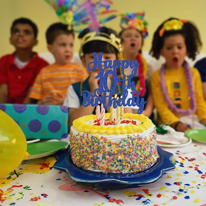 Gyufise 1Pc Happy 10th Birthday Cake Topper Glitter 10 & Fabulous Cheers to 10 Years Old Birthday Cake Pick for Celebrating 10th Birthday Anniversary Party Cake Decorations Supplies Blue