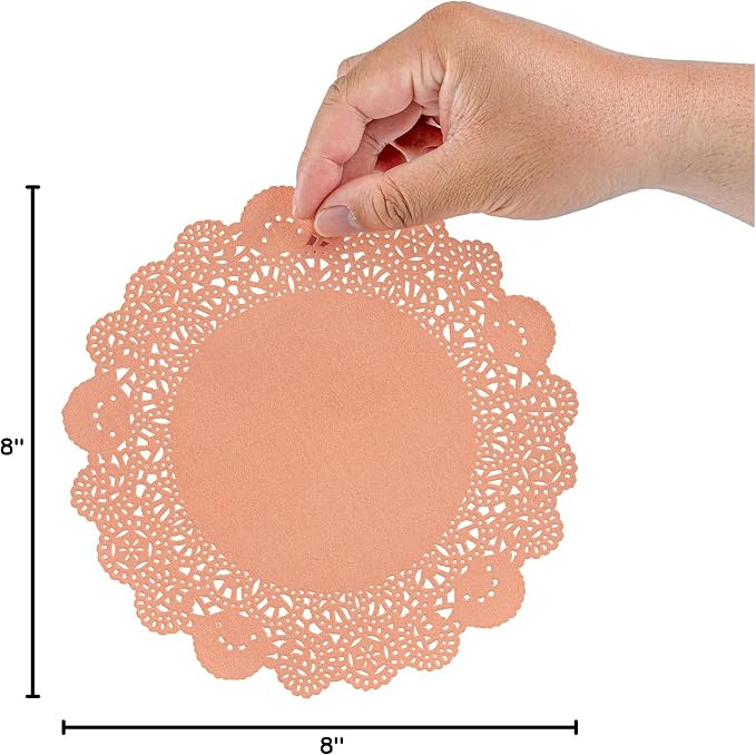 Pastry Tek 8 x 8 Inch Paper Lace Doilies, 4000 Disposable Table Doilies - Elegant Lace Finish, Long Lasting, Coral Paper Doily, for Pastries, Cupcakes, Desserts - Restaurantware