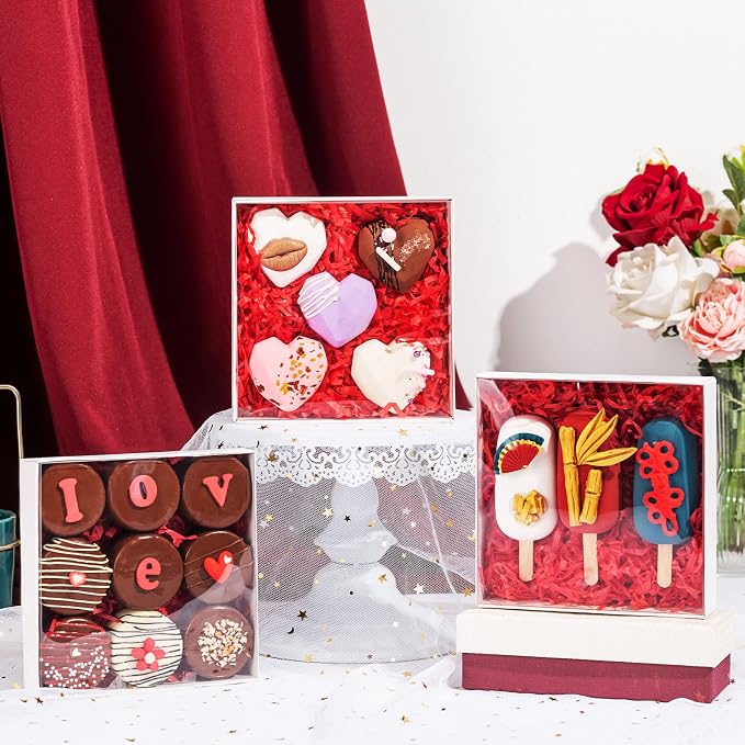 25PCS 6" x 6" x 1 ¼" Clear White Cookie Boxes with Full Window, Bakery Macaron Boxes Ores Boxes Cakesicle Boxes Chocolate Bomb Boxes