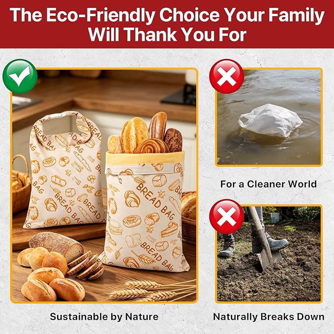 Reusable Beeswax Bread Bags Sourdough - Large Linen Bees Wax Bag for Storage Homemade Loaf - Cotton and Waxed Wrap Lined Container Lined for Sour Dough Fresh Food - Sealable Bread Keeper 2PK Set Gifts