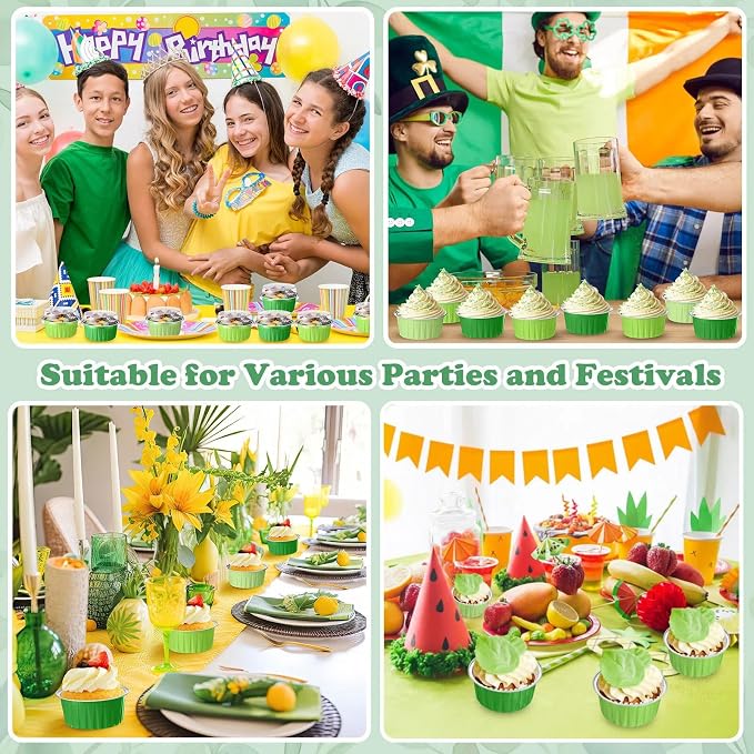 Gejoy 400 Pcs Aluminum Foil Baking Cups with Lids 5 oz Disposable Ramekins Mini Cake Pans Creme Brulee Cupcake Liners Muffin Dessert Container for Wedding Birthday Party (Classic,Mixed Green)