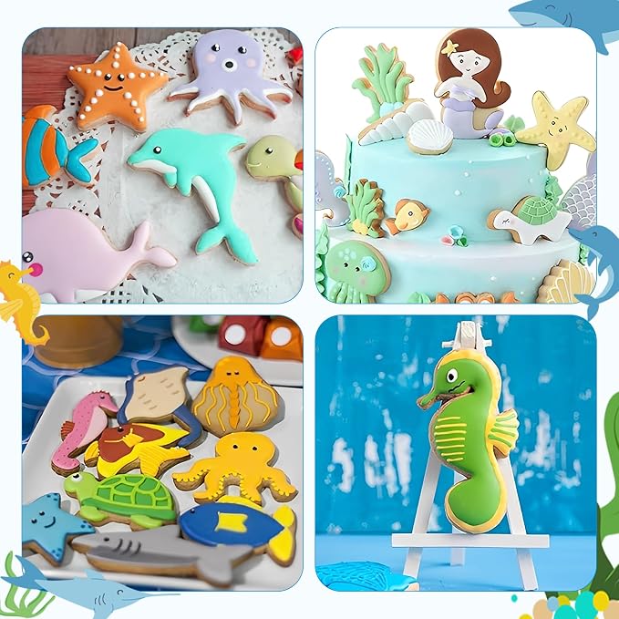 Under the Sea Cookie Cutter Set - 12Pcs Mini Cookie Cutters Variety Pack with Dough Scraper, Stainless Steel Cookie Mold for Biscuits, Fondant, Sandwiches and Pancakes