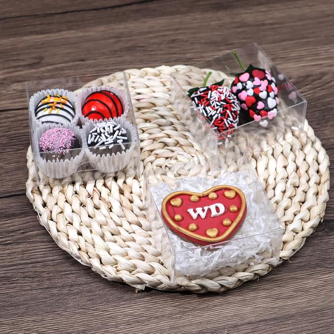 TEMLQPACK 100PCS Cookie Boxes 3¼"×3¼"×1½" Clear Mini Bakery Boxes for Donuts, Cookies, Macarons, Brownies, Soap & Chocolate Truffles