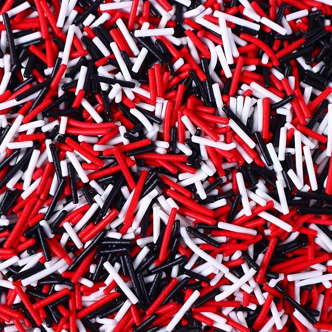 Edible Red and Black White Sprinkles, Jimmies Sprinkles for Cake Decorating, Edible Jimmies for Cupcakes, Cookies, Ice Cream, and Candy(120g/4.23oz)