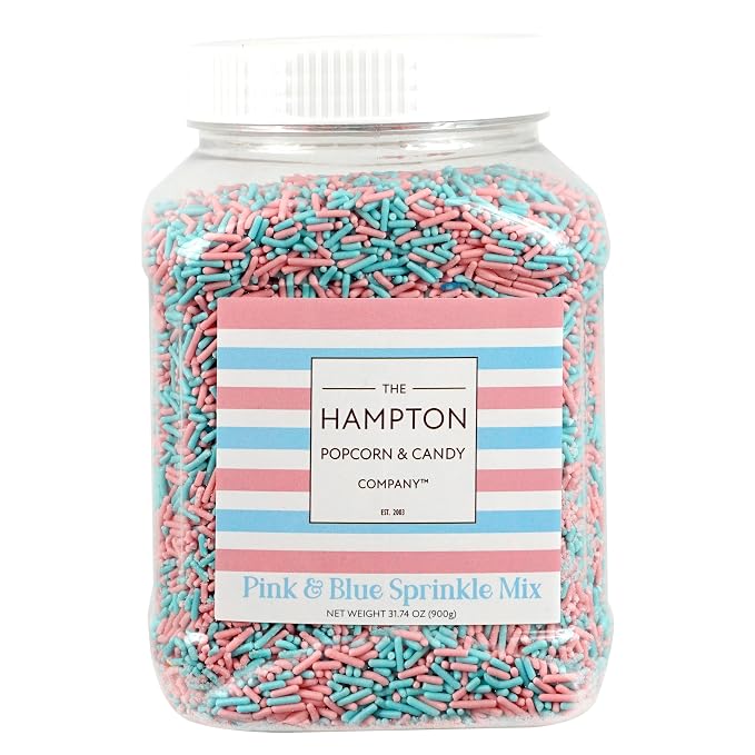 Blue & Pink Sprinkles Jimmies 1.98 Pounds Container, Gender Reveal Candy, Pink and Blue Candy, Sprinkles For Cake Decorating, Cake Sprinkles, Sprinkles For Baking, Ice Cream & More, The Hampton Candy Company