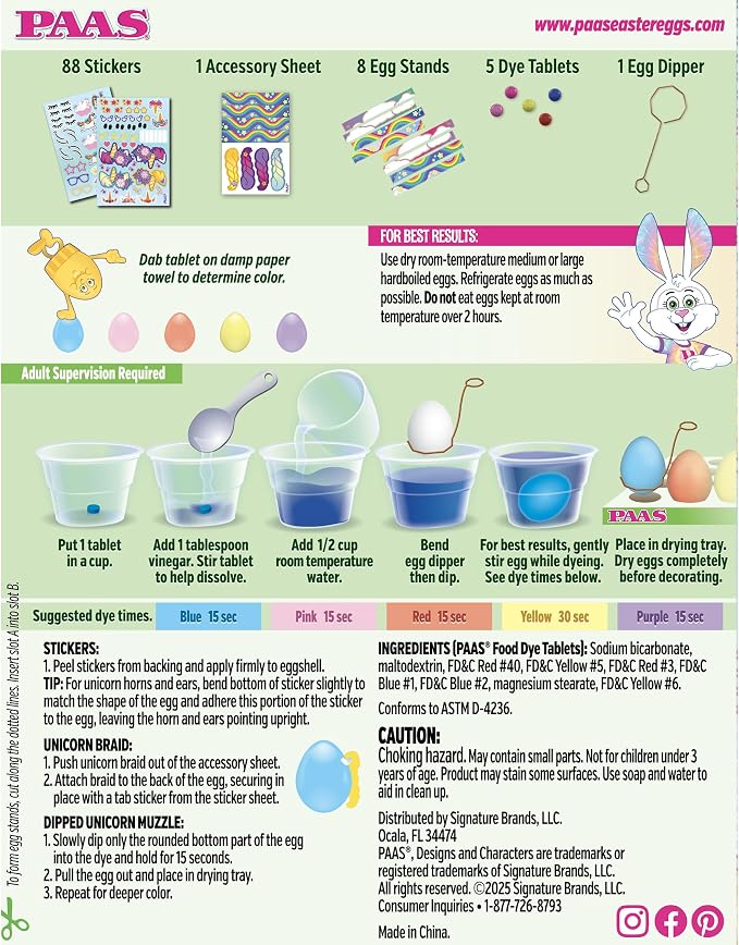 PAAS Unicorn Egg Decorating Kit – Create Magical Unicorn Eggs with 5 Dye Tablets, 88 Stickers, and 1 Accessory Sheet