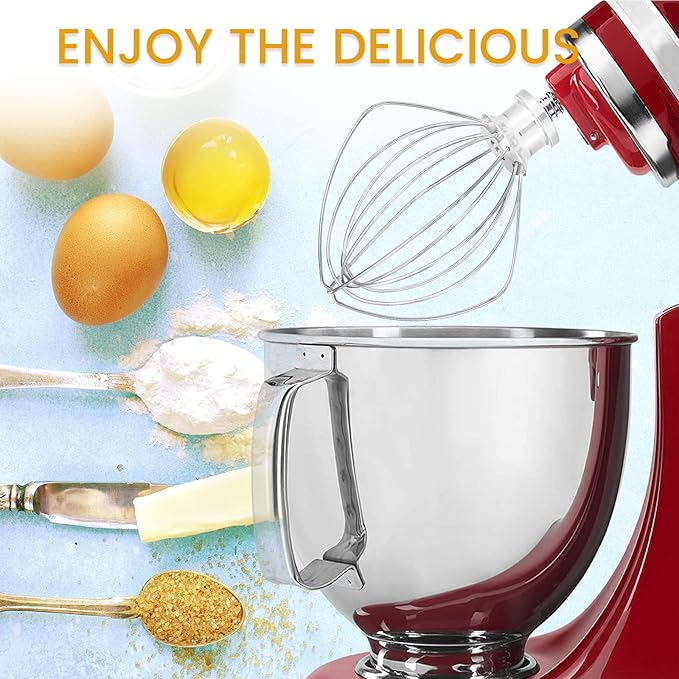 K45WW 6 Wire Whip for 4.5 5 QT KitchenAid Tilt-Head Stand Mixer,Whisk Attachment Fits Kitchen Aid, Compatible with Kitchen Aid Accessories K45, K45SS, KSM90, KSM110, KSM150 (Handwash Only)