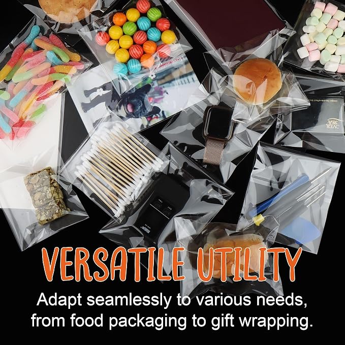 200Pcs Cookie Bags, Self Sealing Cellophane Bags 4x4 Inch, Resealable Treat Bag for Fresh Cookies, Candy, Gifts, and Party Favors