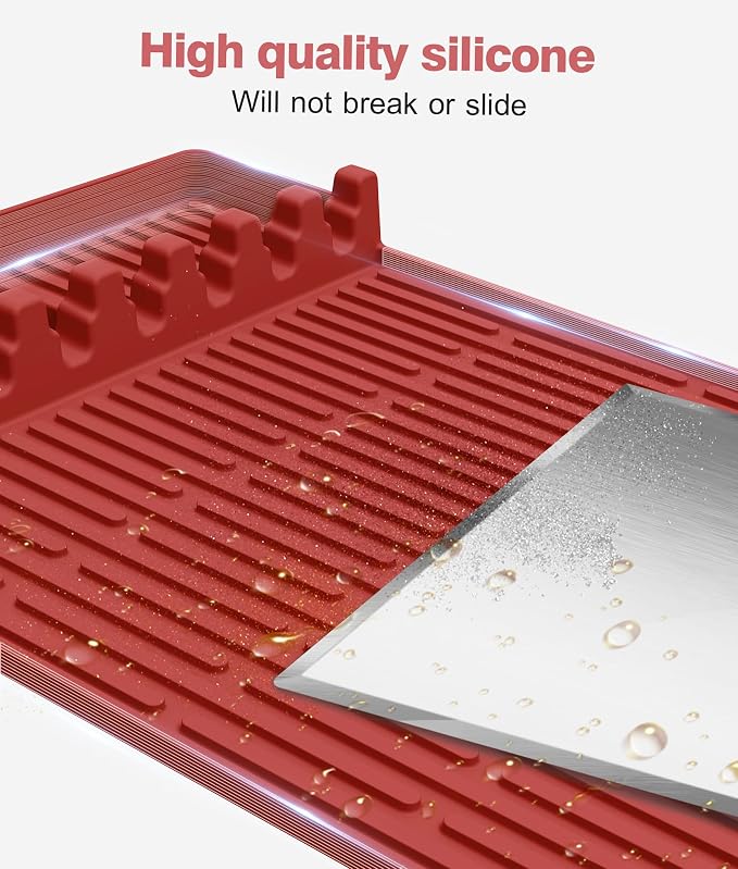 Silicone Griddle Tools Mat for Blackstone - Large Silicone Spatula Mat with Drip Pad - Griddle Mats BBQ Grill Accessories - Blackstone Griddles Accessories, Gifts for Men(red)