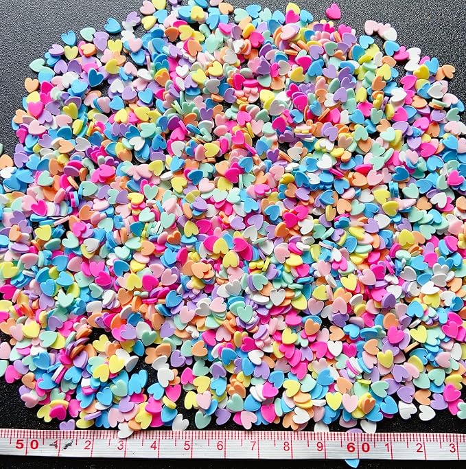 EHOPE 50g Fake Sprinkles Resin Sprinkles Fake Candy Sprinkles Clay Sprinkles Polymer Sprinkles Polymer Clay Slices for Nail Art DIY Crafts Cake Phone Case(Green Heart Slices-03)
