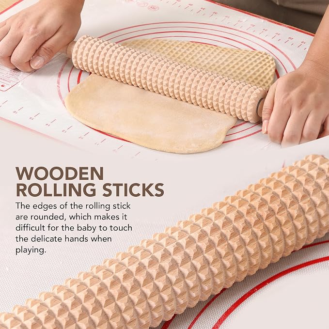 Deep Notched Rolling Pin Wooden Crispbread knobbly fluted rolling pin for Home Professional Use Wood Swedish Thin Bread Grooved Rolling Pin Prepare Delicious Soft Flatbreads and Crackers