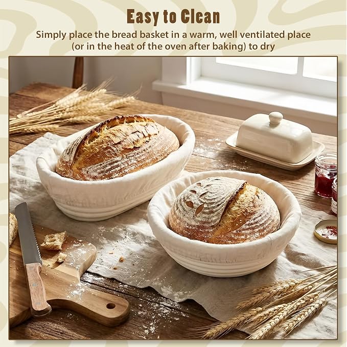 Fanfanwin 2 Pack Mini Bread Proofing Baskets with Liners Banneton Baskets Dough Proofing Bowls for Home Sourdough Bread Baking Supplies(Oval+round)