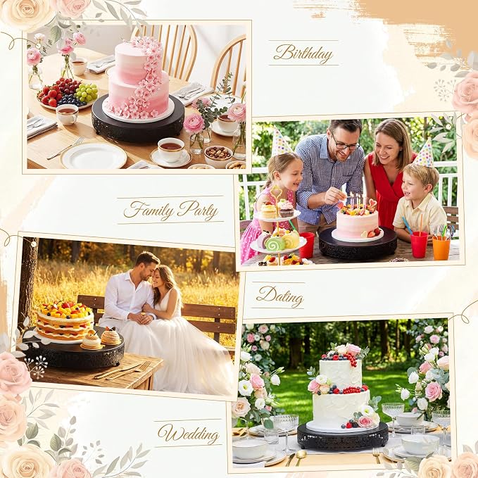 Wenqik 14 Inch Black Cake Stand Set Metal Round Cupcake Dessert Stand with Cake Cutting, Flower Spatula Wedding Cupcake Pastry Display Candy Holder Display for Wedding Party Birthday Baby Shower