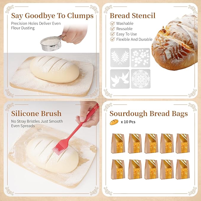 Sourdough Starter Kit with Warmer, Round Banneton Proofing Basket & Glass Jar, Complete Bread Baking Supplies, Home Kitchen Baking Set, Gift for Beginner Bakers Women Mom Wife