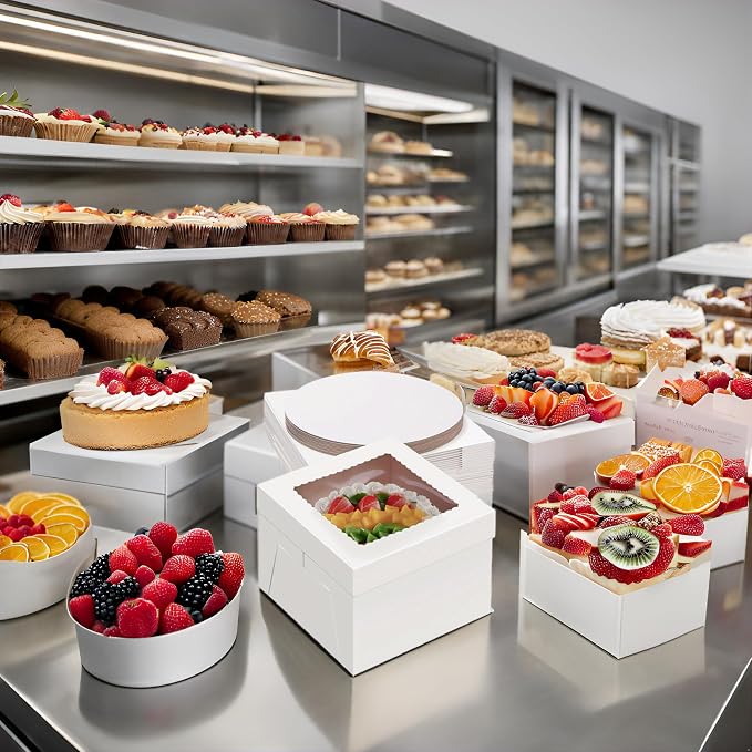 40Pack 12 Inch Cake Boxes With Cake Boards (20 boxes & 20 boards), 12X12X8 Inch White Bakery Box With Windown For Chocolates, Cajas Pasteles,Multi-Layer Cakes,Birthday/Party/Fathers Day
