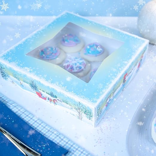 SCT Winter Wonderland Pie Boxes with Window (150 Quantity), 10x10x2.5, Christmas Cookie, Gingerbread, Holiday Bakery Treat, and Dessert Boxes for Pies & Cookies, 2497