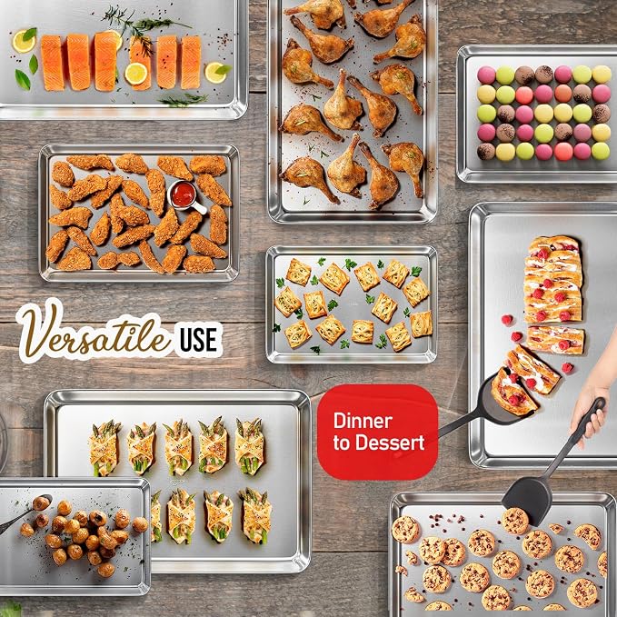 Eatex Aluminum Baking Sheet, Steel Cookie Sheet, 15” x 10” Baking Pan, Warp Resistant Cookie Sheets for Baking Nonstick, Baking Sheets for Oven, Durable Jelly Roll Pan, Durable Sheet Pans for Baking
