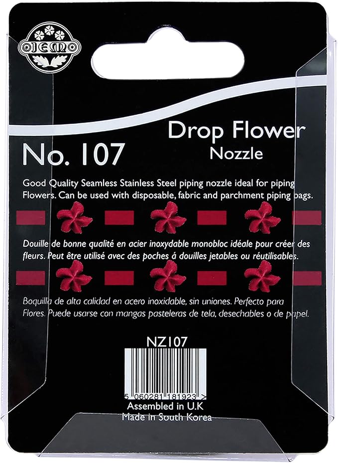 Jem Enterprises Drop Flower Piping Nozzle Cake Decorating Tip #107, Standard, Silver