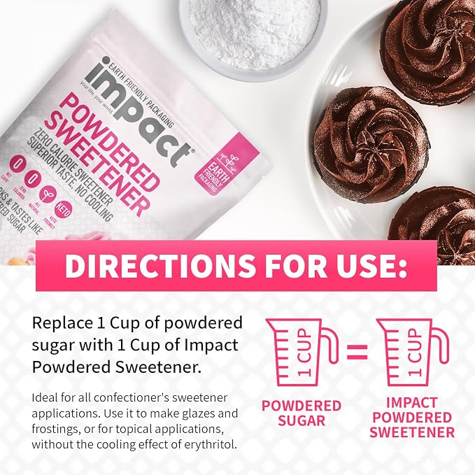 Impact Powdered Sweetener - Allulose, White Monk Fruit Blend – Zero Calorie and Carb, Keto-Friendly, Guilt-Free Substitute for Baking & Cooking - 0.94 lbs