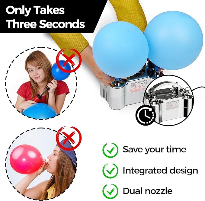 Balloon Pump - Electric Dual Nozzle Air Pump for Balloon, Portable Balloon Blower Save Time and Effort, Balloon Inflator for Parties and Decorations - 110V-120V, 600W