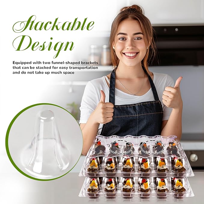 NPLUX 24 Count Mini Cupcake Containers 20 Pack Cupcake Holder with Detachable Tall Dome Lids Mini Plastic Stackable Cupcake Boxes for 480Cupcakes, BPA Free