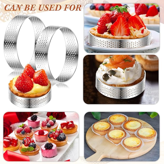 Mumufy 20 Pcs Perforated Tart Rings Round Stainless Steel Tart Rings for Baking Nonstick Metal Round Cake Ring for Pastry French Dessert Mousse Food Crisp Home Food Making Tool (3.15'')