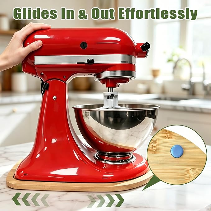 Mixer Slider for Kitchenaid Mixer 4.5-5 Qt Tilt-Head Stand Mixer Bamboo Wood Countertop Appliance Sliding Tray Mover Sliding Caddy for Kitchen Aid Slider Mat Accessories Attachments Natural Bamboo